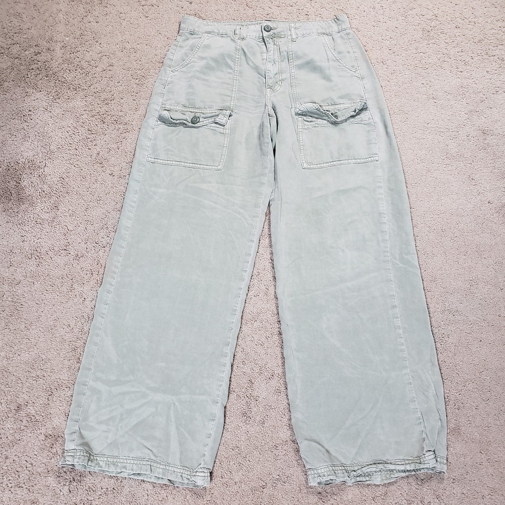 American Eagle Baggy Skater Pant‎ Womens 6 Green Wide Leg Patch Pockets 32x30